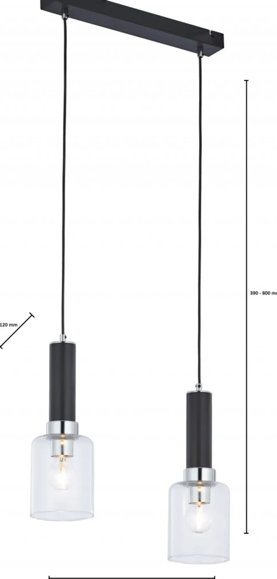 Lampa Wisząca TULUZA Czarny Srebrny Szklane Klosze 2xE27