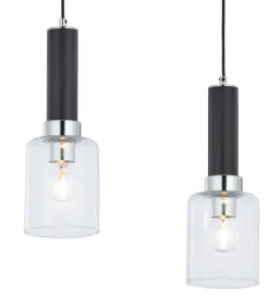 Lampa Wisząca TULUZA Czarny Srebrny Szklane Klosze 2xE27
