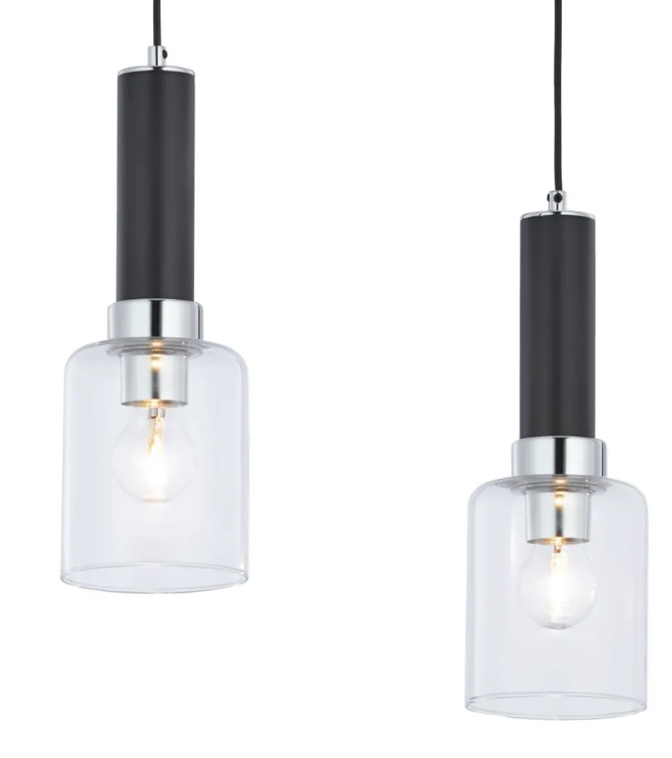 Lampa Wisząca TULUZA Czarny Srebrny Szklane Klosze 2xE27