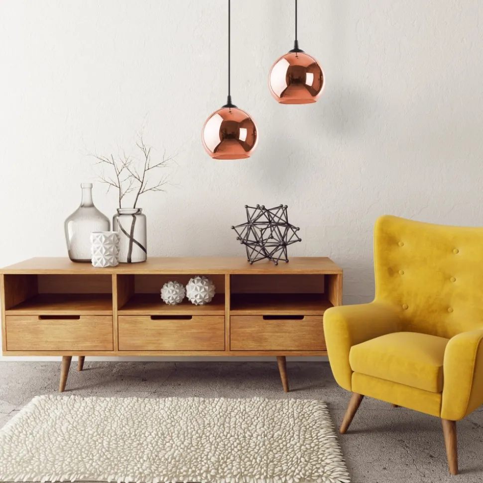 Lampa Wisząca VENEZIA Miedziany Szklany Klosz 1xE27 25cm