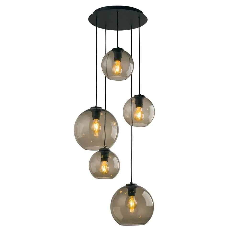 Lampa Wisząca VETRO Czarny Dymiony Szklane Klosze 5xE27