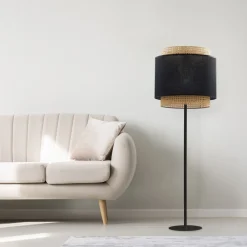 Lampa Podłogowa BOHO Czarny Beżowy Abażur 1xE27 153 cm * TK Lighting New