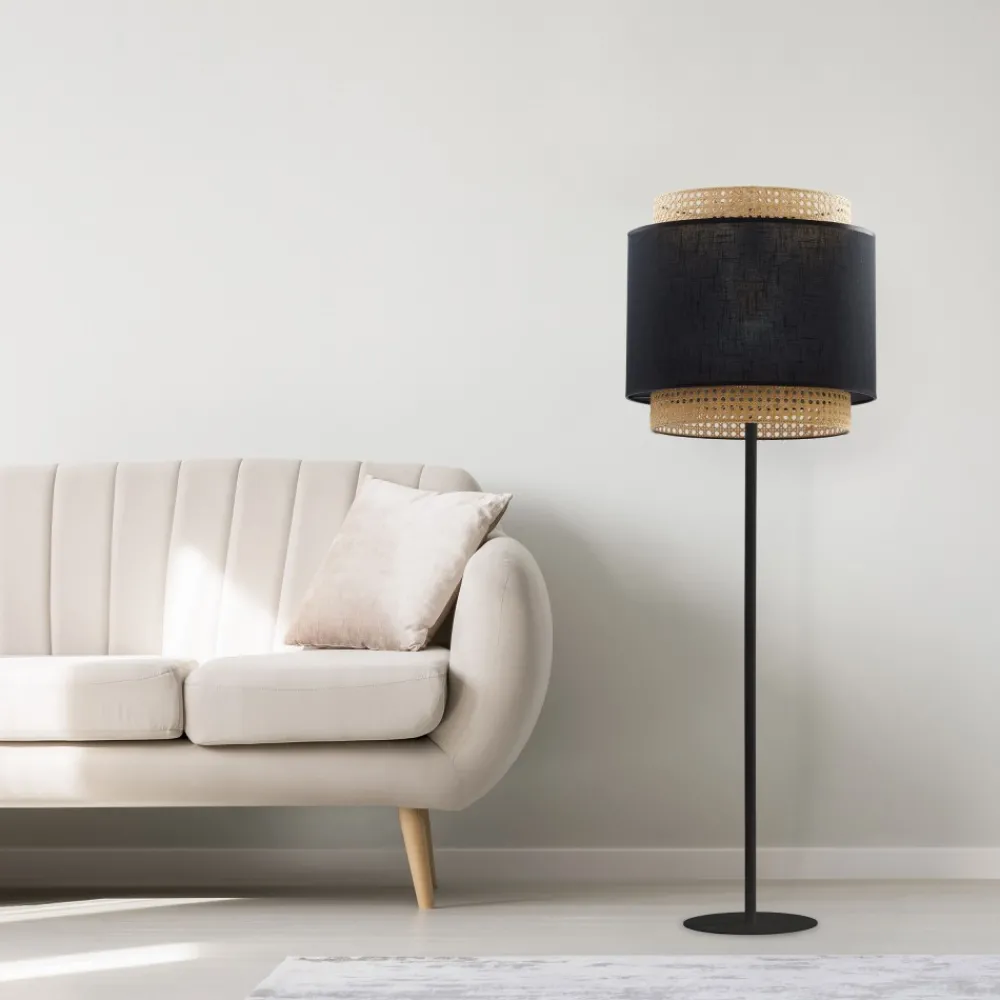Lampa Podłogowa BOHO Czarny Beżowy Abażur 1xE27 153 cm * TK Lighting New