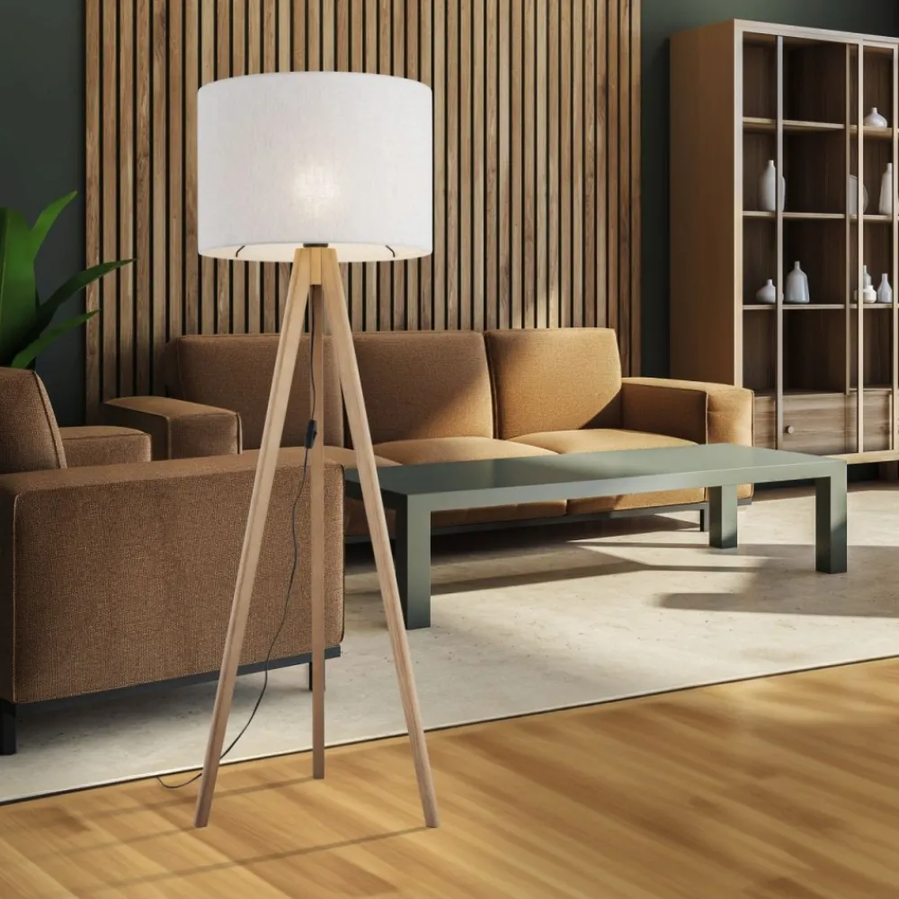 Lampa podłogowa GRAND sosna abażur len 1xE27 * TK Lighting Outlet