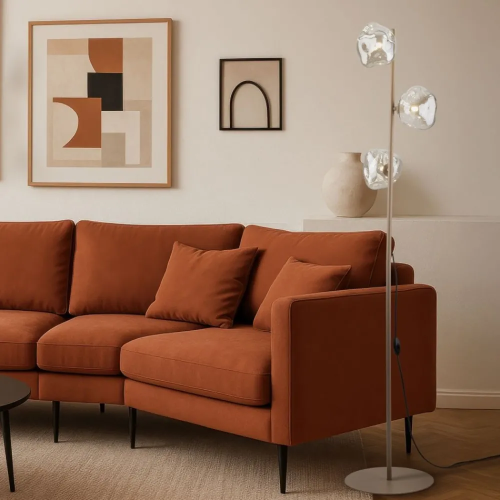 Lampa podłogowa LAVA sabia beżowa klosz koniak 3xG9 * TK Lighting Sale