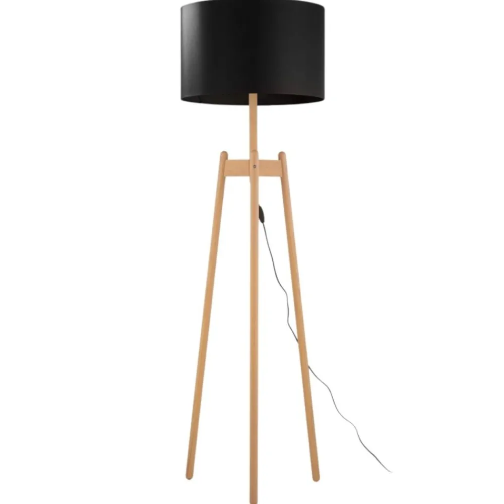 Lampa podłogowa PEREZ sosna abażur czarny 1xE27 * TK Lighting Online