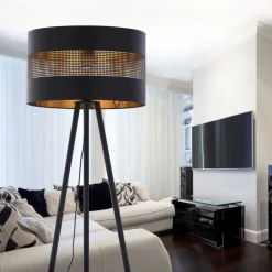 Lampa Podłogowa TAGO Czarny Złoty Abażur 1xE27 145cm * TK Lighting Hot