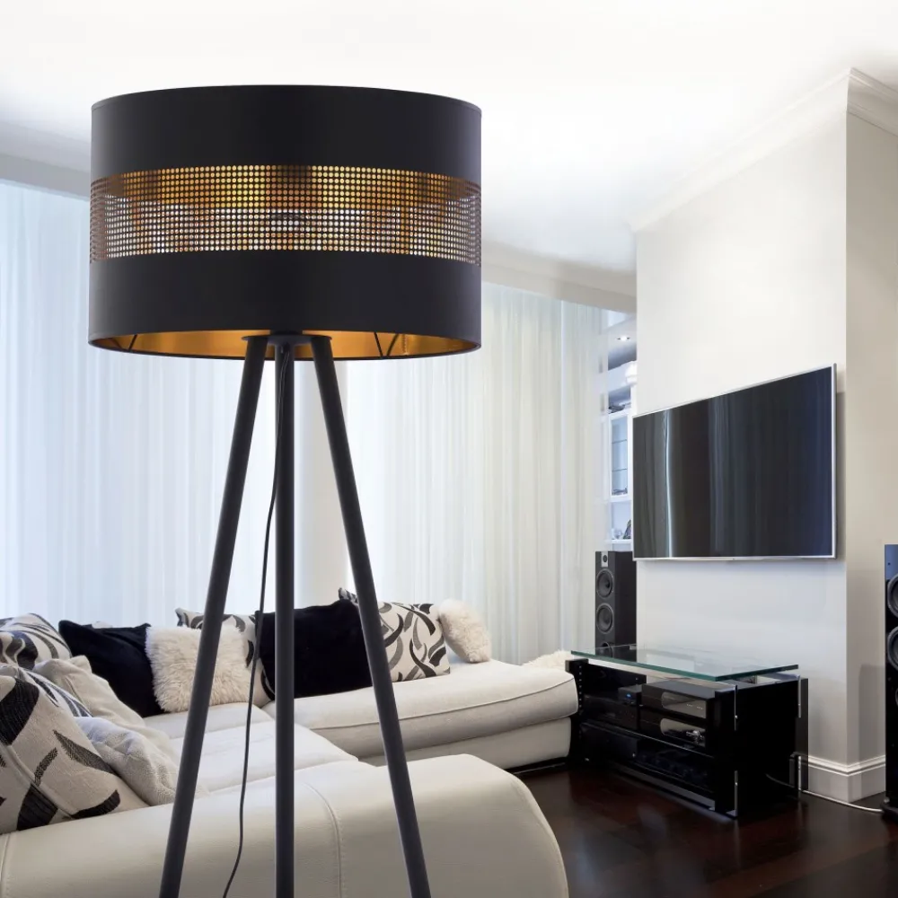 Lampa Podłogowa TAGO Czarny Złoty Abażur 1xE27 145cm * TK Lighting Hot