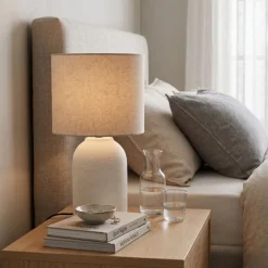 Lampa stołowa biała z beżowym abażurem h45,5 cm * Koopman Discount
