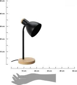 Lampa stołowa czarna na drewnianej podstawie * H&S Decoration Sale