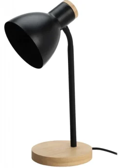 Lampa stołowa czarna na drewnianej podstawie * H&S Decoration Sale
