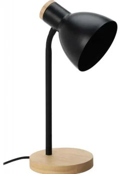 Lampa stołowa czarna na drewnianej podstawie * H&S Decoration Sale