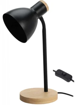 Lampa stołowa czarna na drewnianej podstawie * H&S Decoration Sale