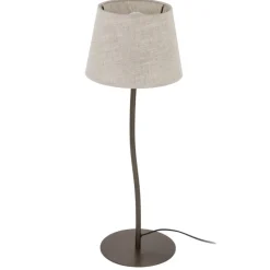 Lampa stołowa NICOLA brązowa abażur len 1xE27 * TK Lighting Discount