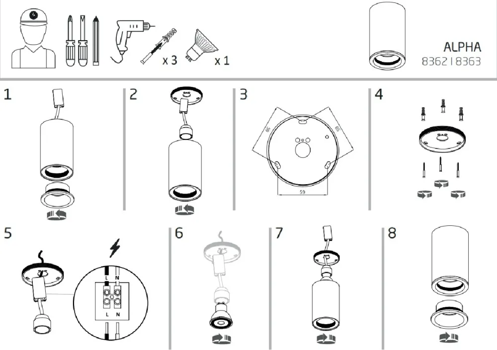 Lampa Sufitowa ALPHA Czarny 1xGU10 IP54 * Nowodvorski