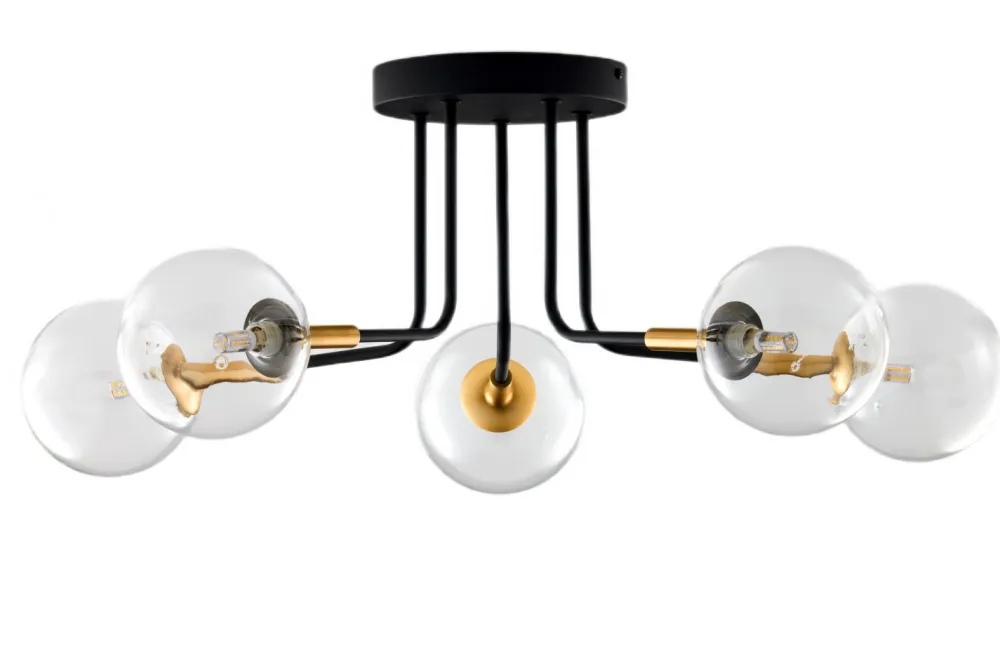 Lampa Sufitowa BURANO Czarny Transparentny Szklane Klosze 5xG9 * Jupiter Outlet