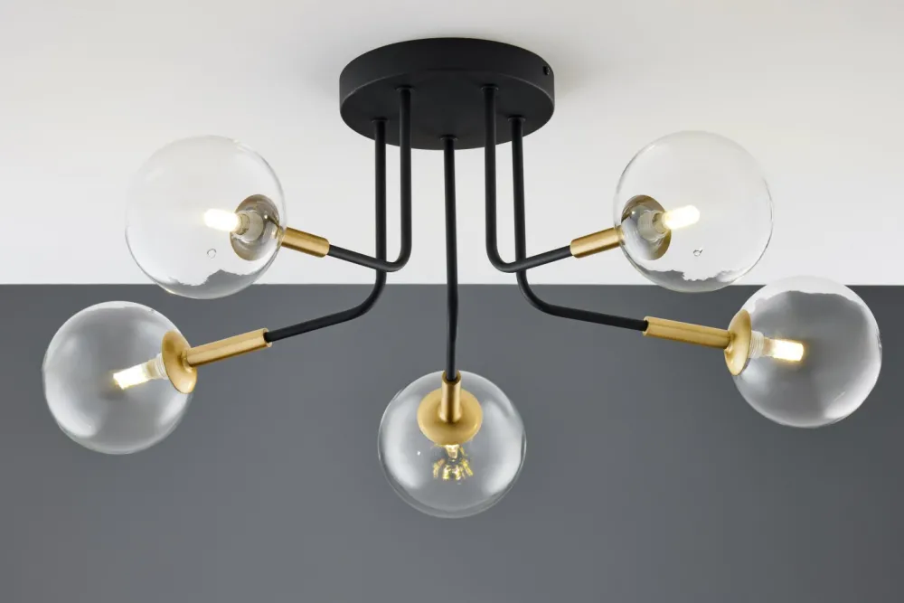 Lampa Sufitowa BURANO Czarny Transparentny Szklane Klosze 5xG9 * Jupiter Outlet