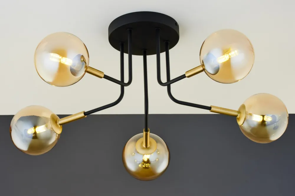 Lampa Sufitowa BURANO Czarny Bursztynowy Szklane Klosze 5xG9 * Jupiter Best