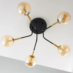 Lampa Sufitowa BURANO Czarny Bursztynowy Szklane Klosze 5xG9 * Jupiter Best