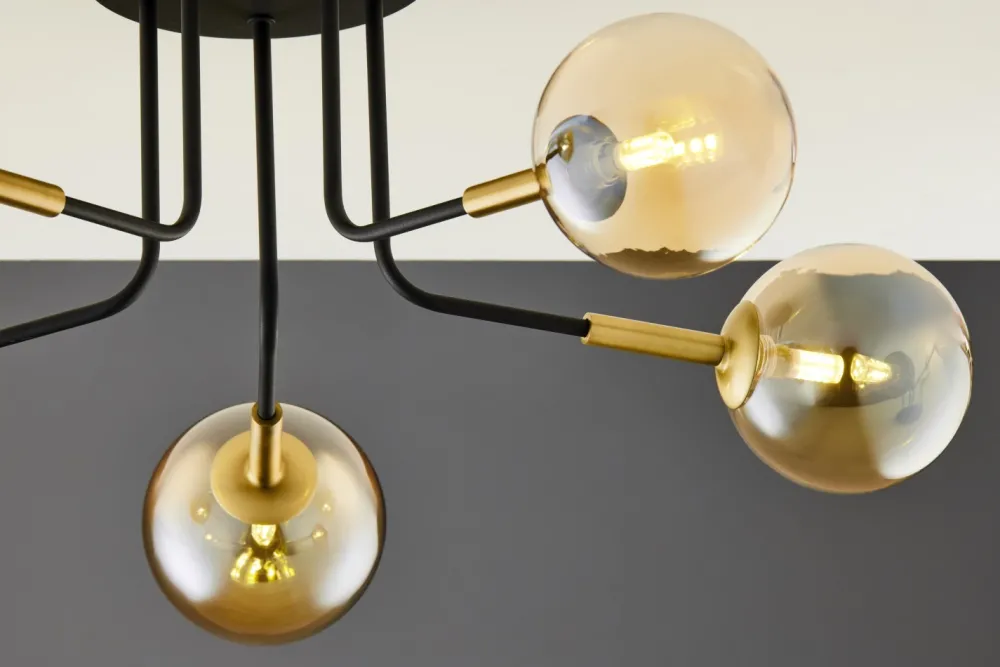 Lampa Sufitowa BURANO Czarny Bursztynowy Szklane Klosze 5xG9 * Jupiter Best