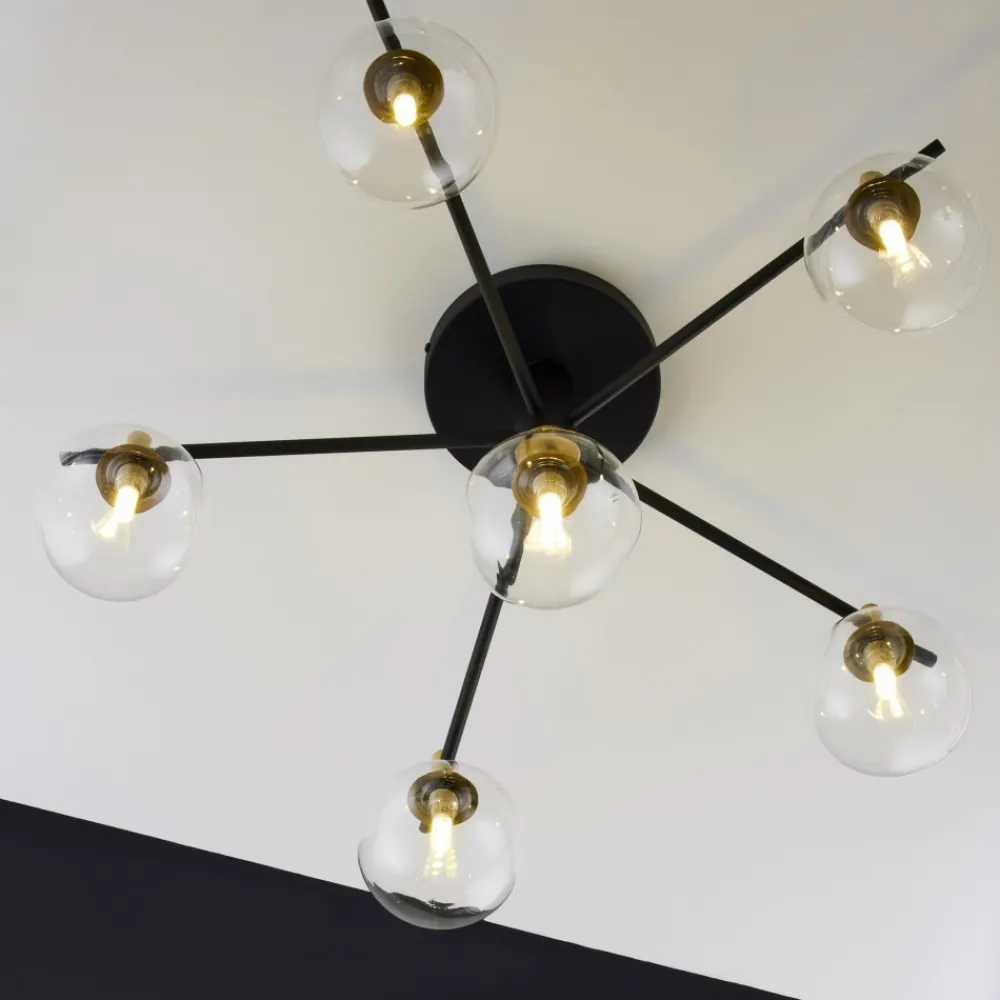 Lampa Sufitowa FIGARO Czarny Transparentny Szklane Klosze 6xG9 * Jupiter Sale
