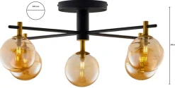 Lampa Sufitowa FIGARO Czarny Bursztynowy Szklane Klosze 5xG9 * Jupiter Clearance