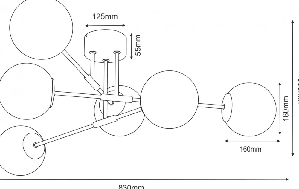 Lampa Sufitowa GLAME Czarny Złoty Szklany Klosz 6xE27 * Luminex Sale