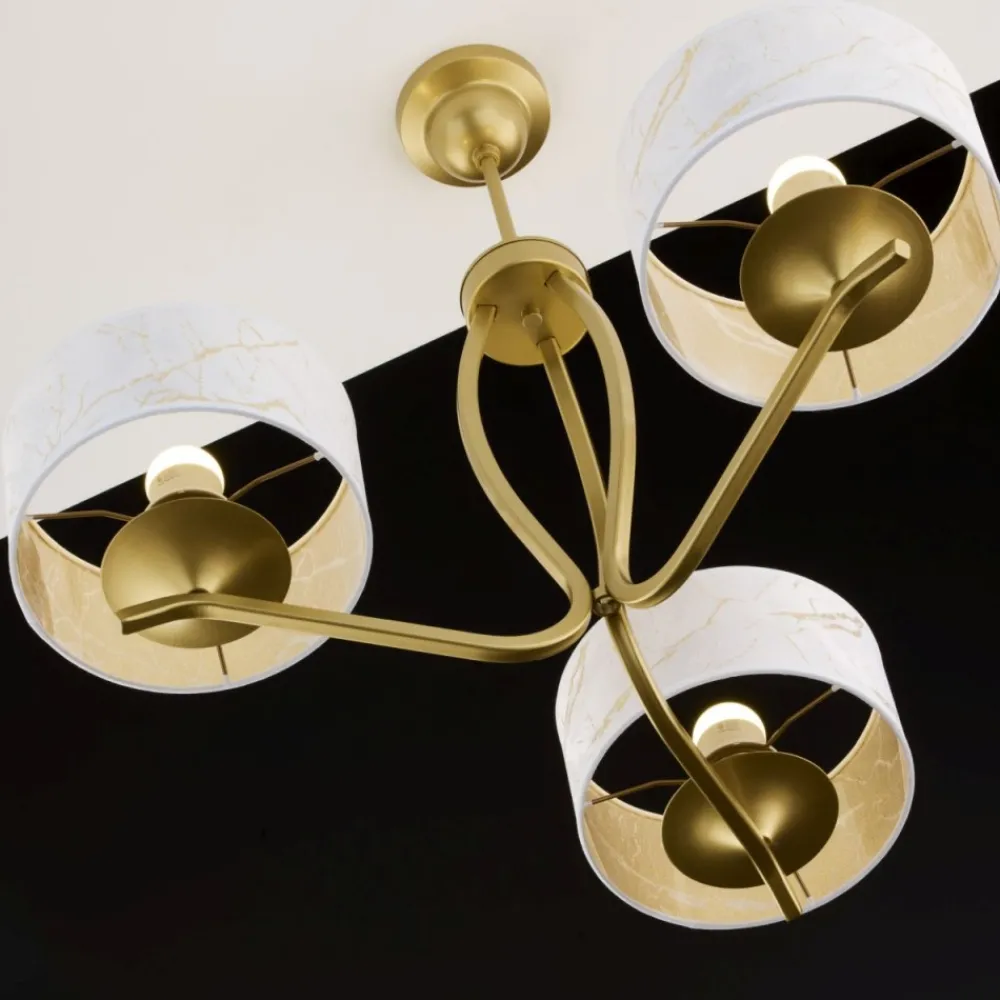 Lampa sufitowa KASZMIR złota biały abażur 3xE27 * Jupiter New