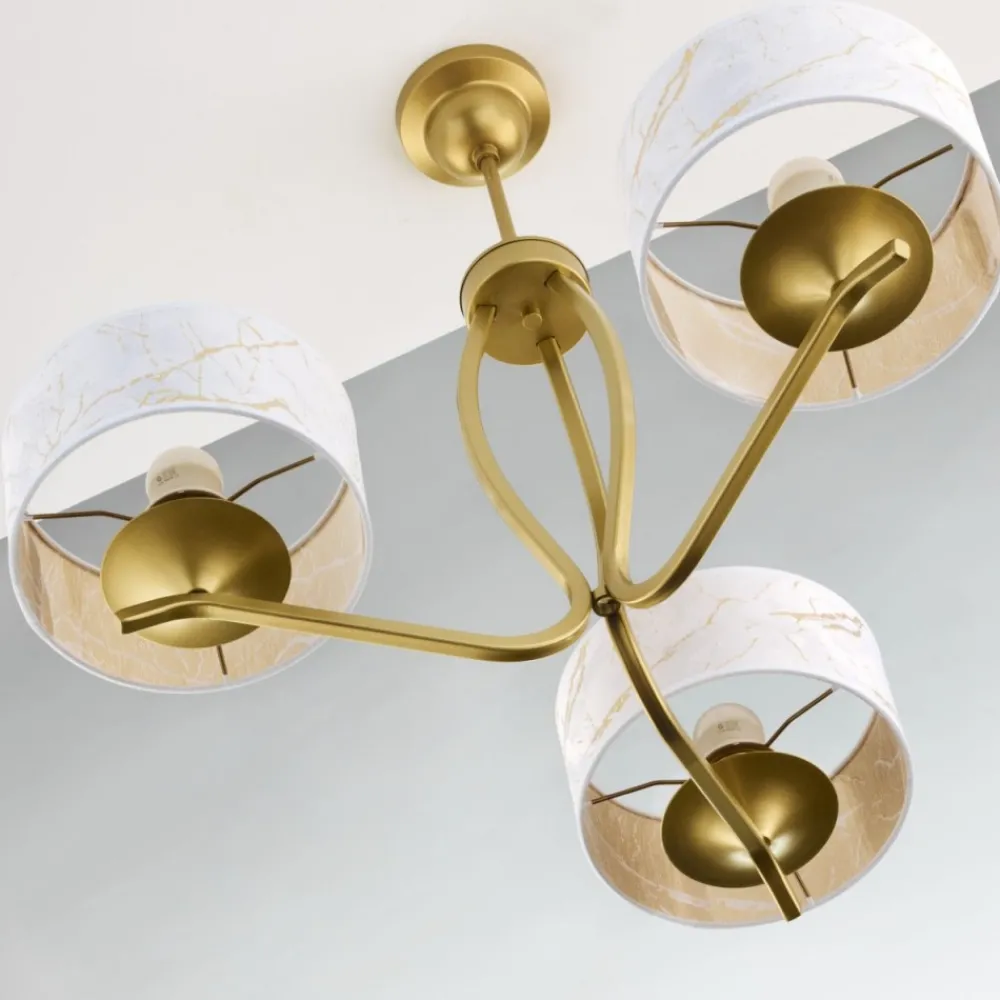 Lampa sufitowa KASZMIR złota biały abażur 3xE27 * Jupiter New
