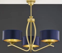 Lampa sufitowa KASZMIR złota granatowy abażur 3xE27 * Jupiter New