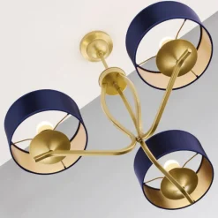 Lampa sufitowa KASZMIR złota granatowy abażur 3xE27 * Jupiter New