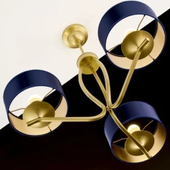 Lampa sufitowa KASZMIR złota granatowy abażur 3xE27 * Jupiter New