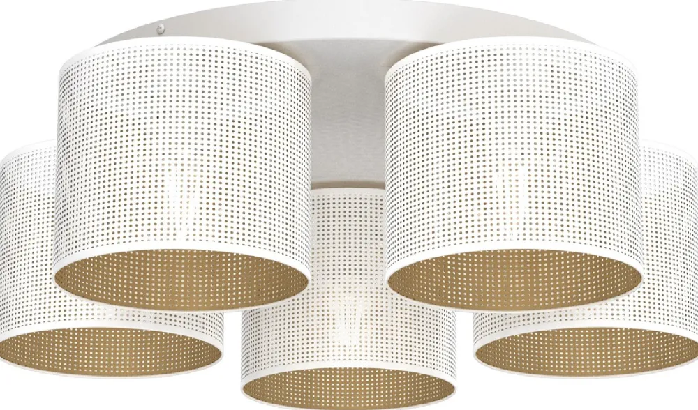 Lampa Sufitowa LOFT SHADE Biały Złoty Klosz z Tworzywa 5xE27 * Luminex Hot