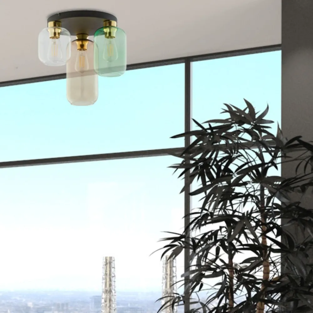 Lampa Sufitowa MARCO Czarny Złoty Szklane Klosze 3xE27 * TK Lighting Clearance