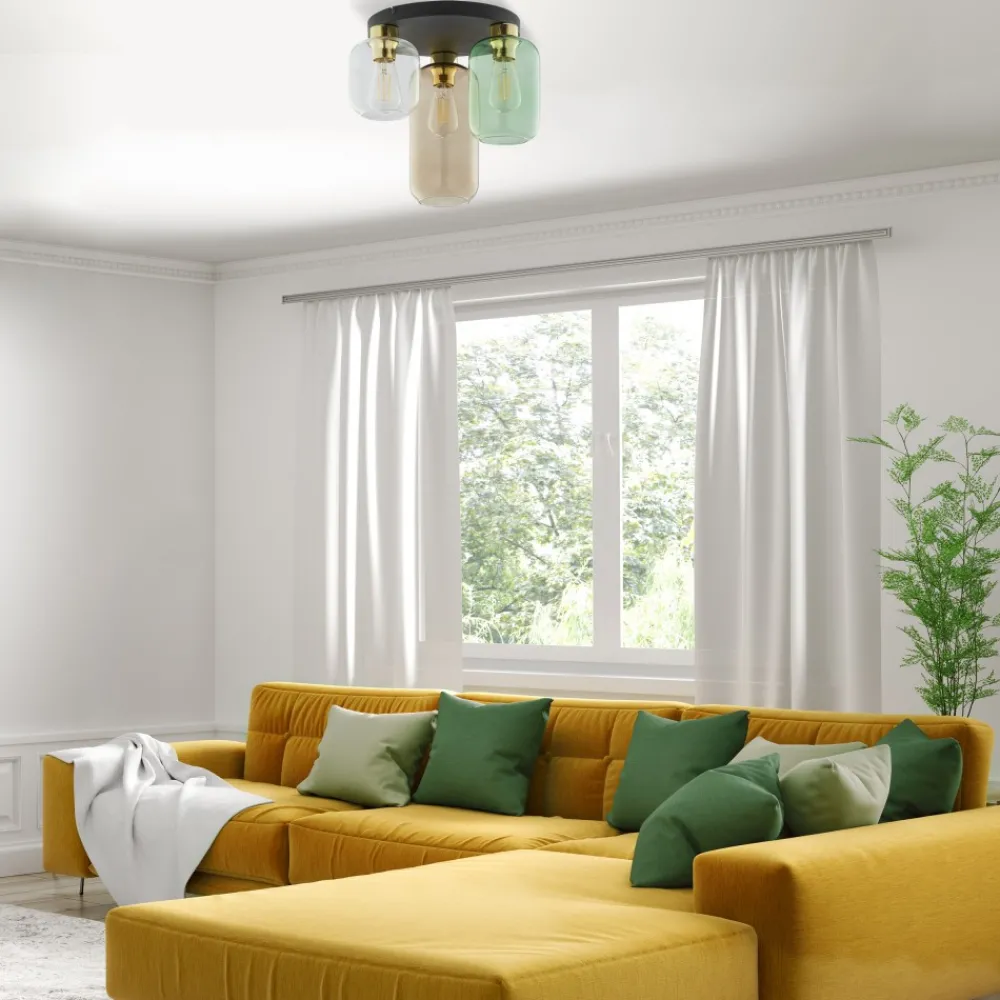 Lampa Sufitowa MARCO Czarny Złoty Szklane Klosze 3xE27 * TK Lighting Clearance