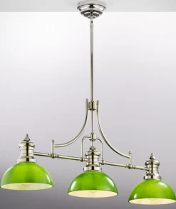 Lampa sufitowa PLATINO srebrna zielony klosz 3xE27 * Jupiter Discount