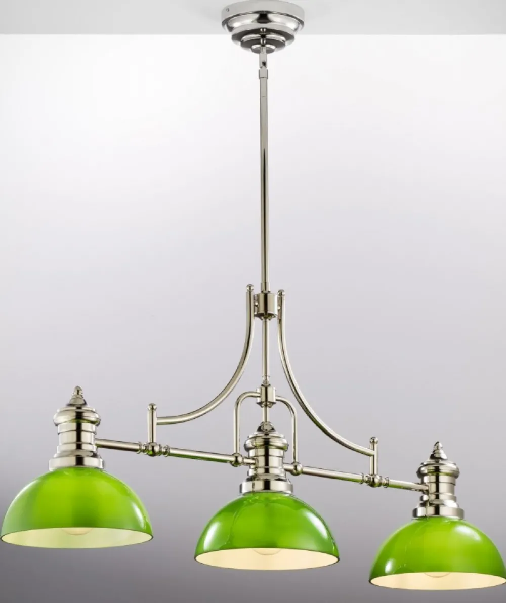 Lampa sufitowa PLATINO srebrna zielony klosz 3xE27 * Jupiter Discount