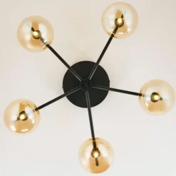 Lampa sufitowa PRATO czarna bursztynowy klosz 5xG9 * Jupiter New