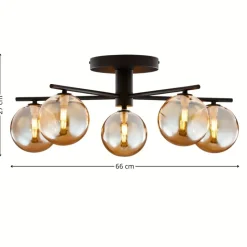 Lampa sufitowa PRATO czarna bursztynowy klosz 5xG9 * Jupiter New