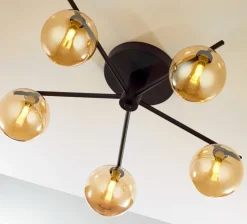 Lampa sufitowa PRATO czarna bursztynowy klosz 5xG9 * Jupiter New
