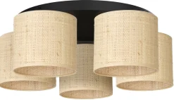 Lampa Sufitowa RATTAN Czarny Beżowy Abażur 5xE27 * Luminex Best