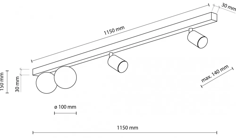 Lampa Sufitowa Regulowana VOX Czarny Biały Szklane Klosze 2xGU10 2xG9 * TK Lighting