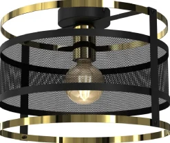 Lampa Sufitowa RIM Czarny Złoty Metalowy Klosz 1xE27 30cm * Luminex Hot