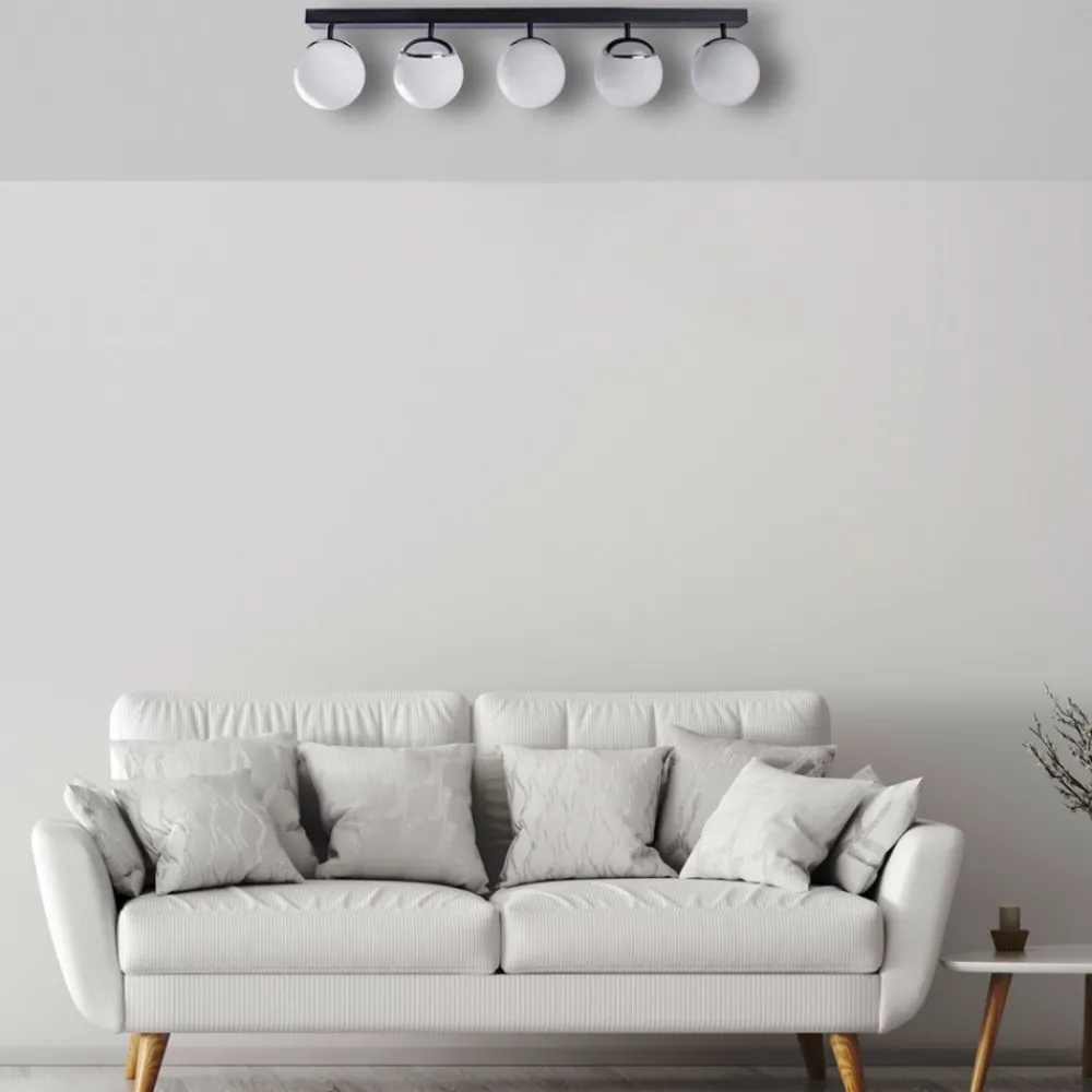 Lampa Sufitowa SFERA Czarny Srebrny Szklany Klosz 5xE14 * Eko-light Hot