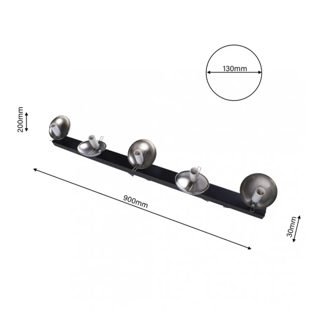 Lampa Sufitowa SFERA Czarny Srebrny Szklany Klosz 5xE14 * Eko-light Hot