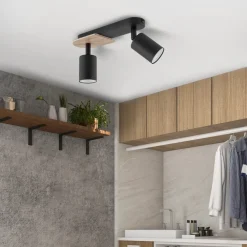 Lampa Sufitowa Spot COVER Czarny Brązowy Drewno 2xGU10 * TK Lighting Hot