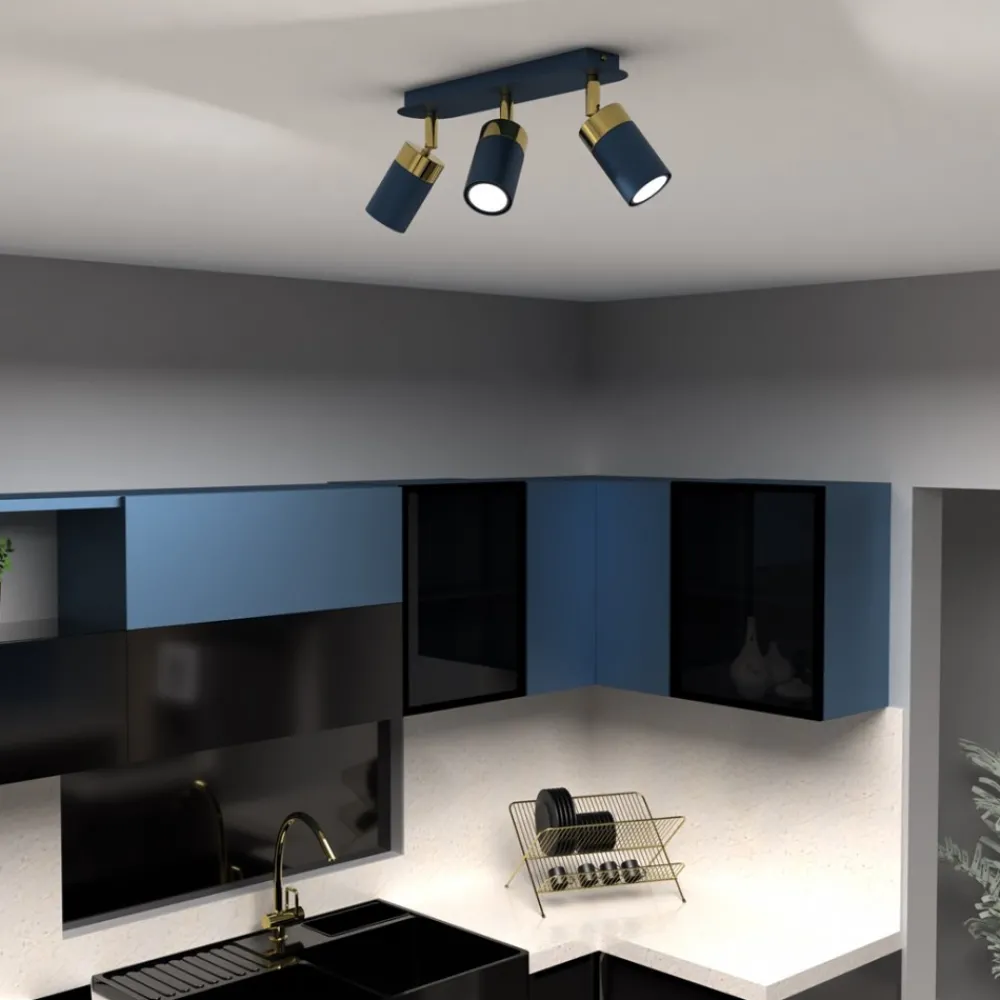 Lampa Sufitowa Spot JOKER Niebieski Złoty 3xGU10 * Eko-light