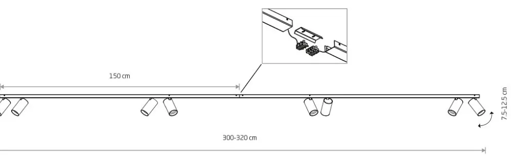 Lampa Sufitowa SPOT MONO Czarny Złoty 8xGU10 2x1,5m * Nowodvorski Sale