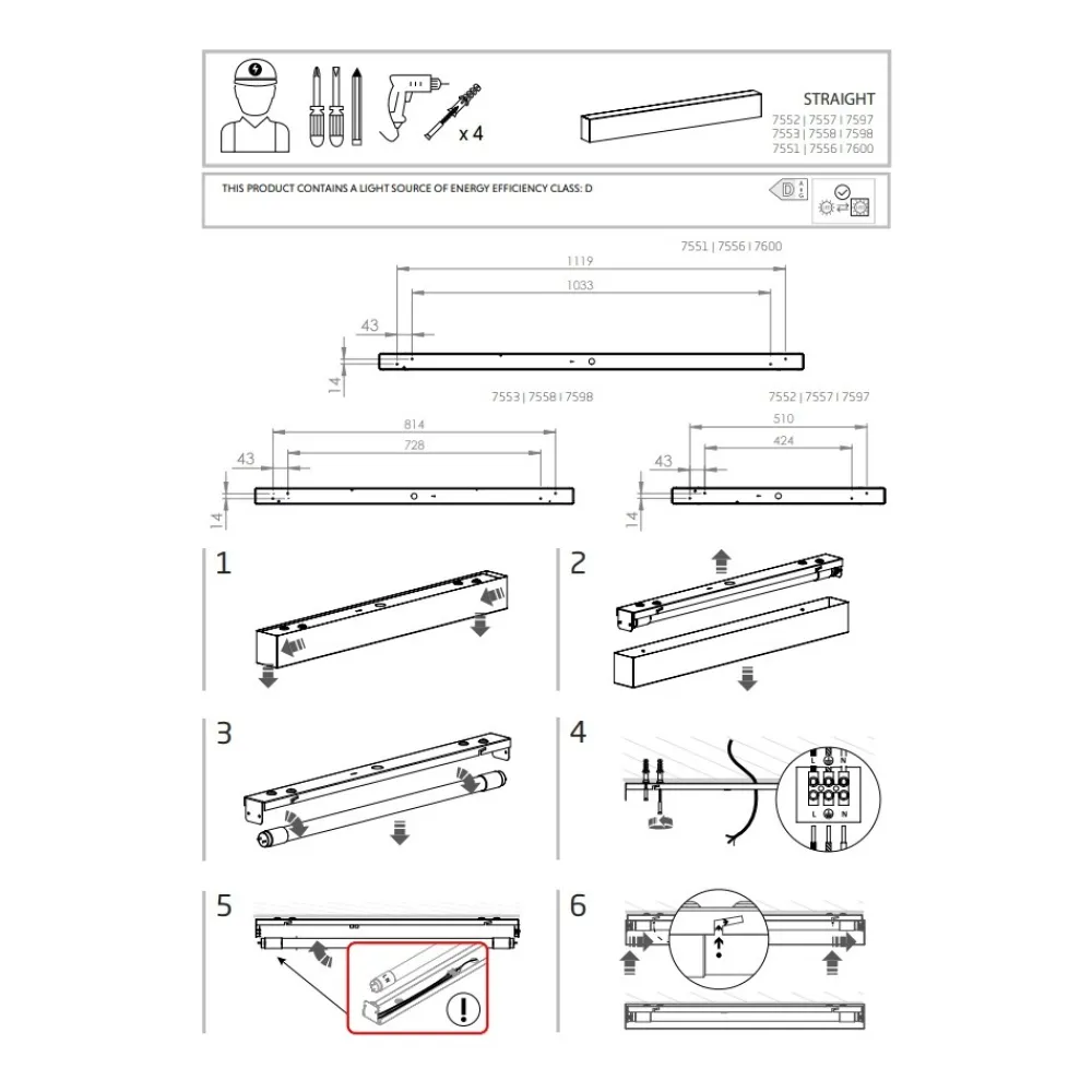 Lampa Sufitowa STRAIGHT Czarny 1xT8 11W LED 3000K 62cm * Nowodvorski Clearance