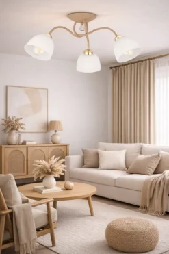 Lampa Sufitowa Tina Beżowa Szkło 3xE27 58 cm * HowHomely Clearance